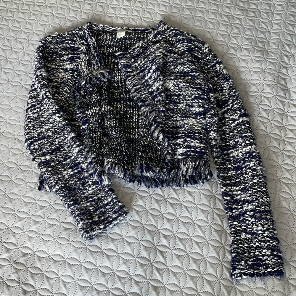 H&M blue, silver, white cropped cardigan/sweater
